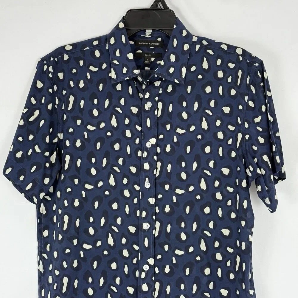 Banana Republic Mens Small Untucked Slim Fit Dress Shirt Navy Blue